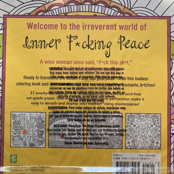 NEW Studio Series by Peter Pauper Press Adult Coloring book Inner F*cking Peace - Picture 4 of 5